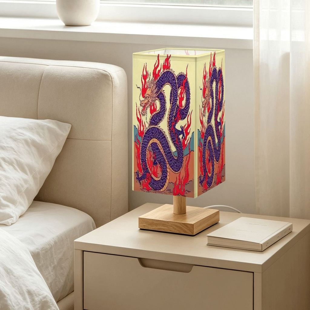 Lámpara de mesa cuadrada grande diseño dragón de fuego