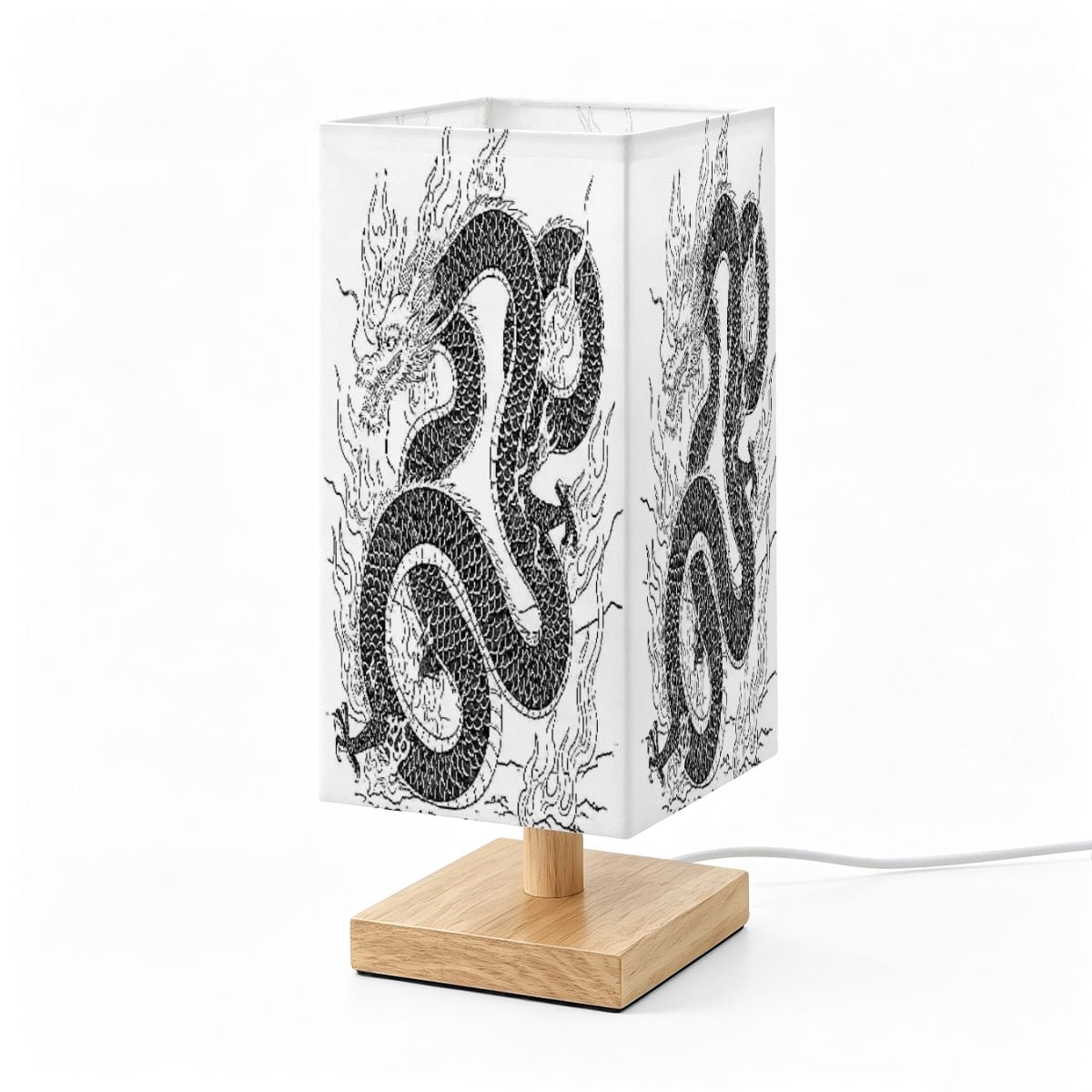 Large Square Table Lamp Fire Dragon Design