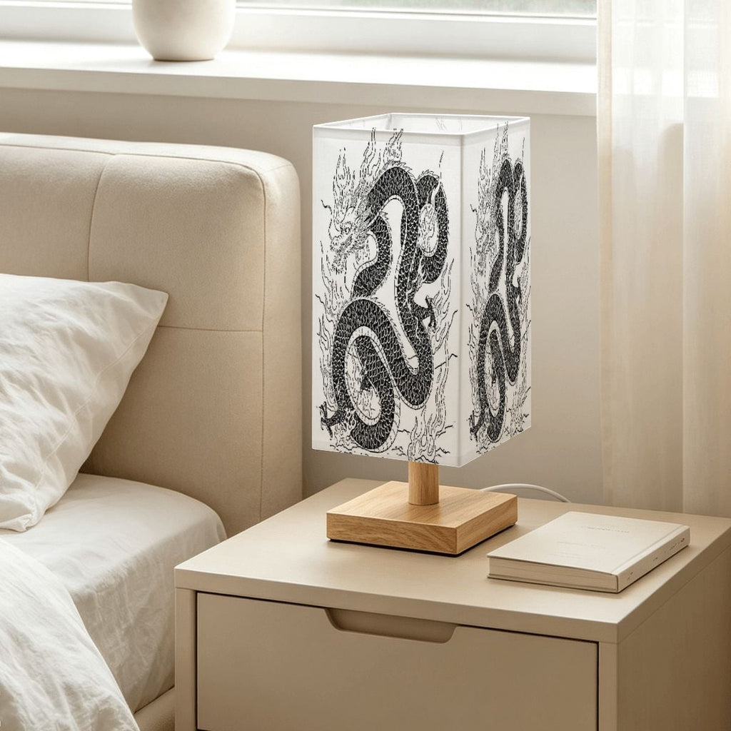 Lámpara de mesa cuadrada grande diseño dragón de fuego