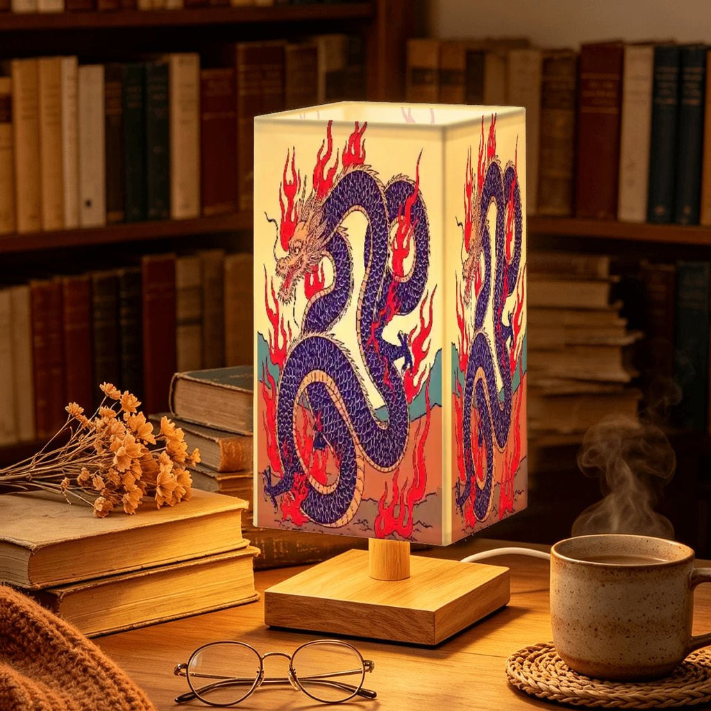 Lámpara de mesa cuadrada grande diseño dragón de fuego