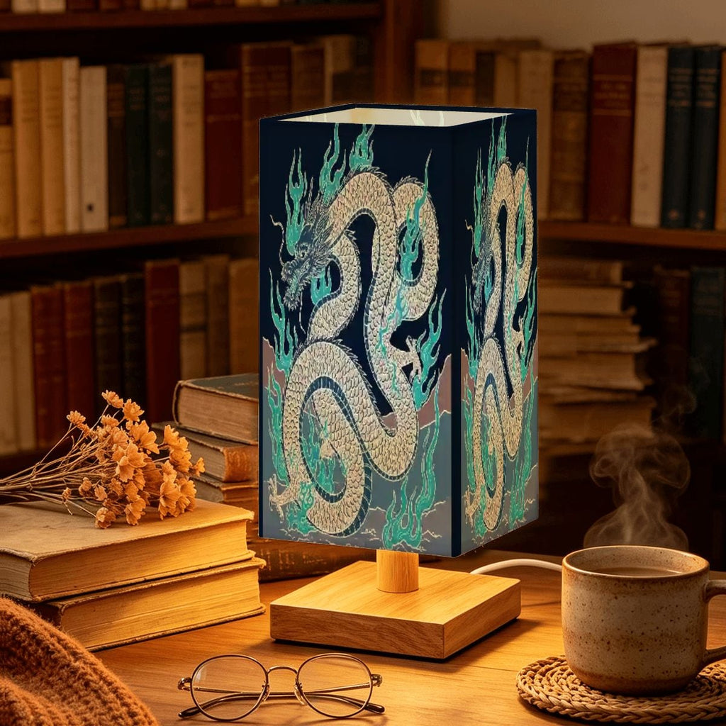 Lámpara de mesa cuadrada grande diseño dragón de fuego