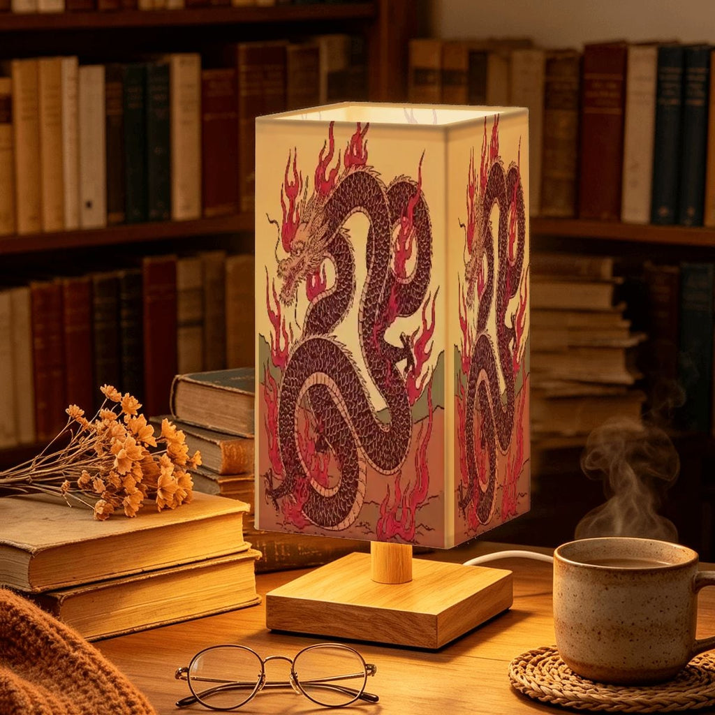 Lámpara de mesa cuadrada grande diseño dragón de fuego