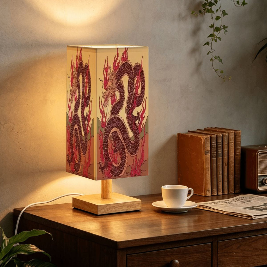 Lámpara de mesa cuadrada grande diseño dragón de fuego