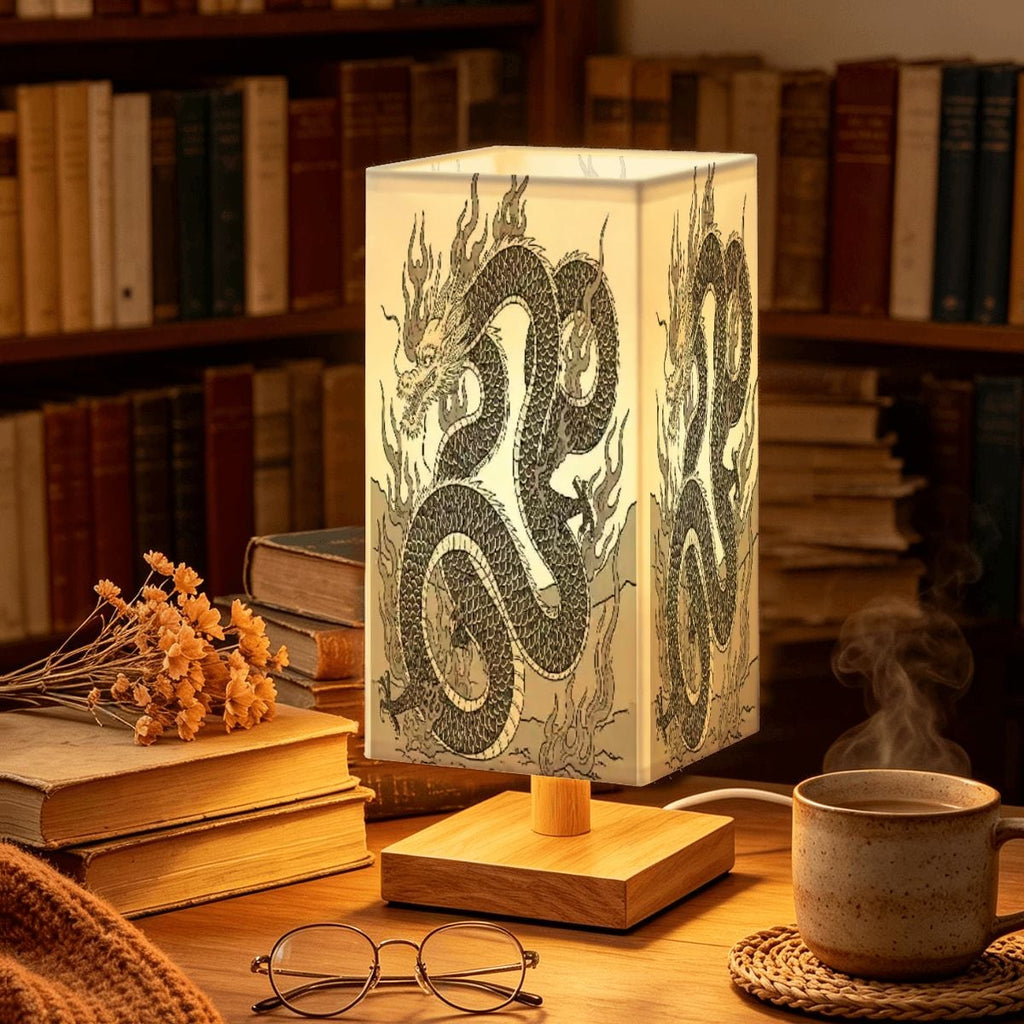 Lámpara de mesa cuadrada grande diseño dragón de fuego
