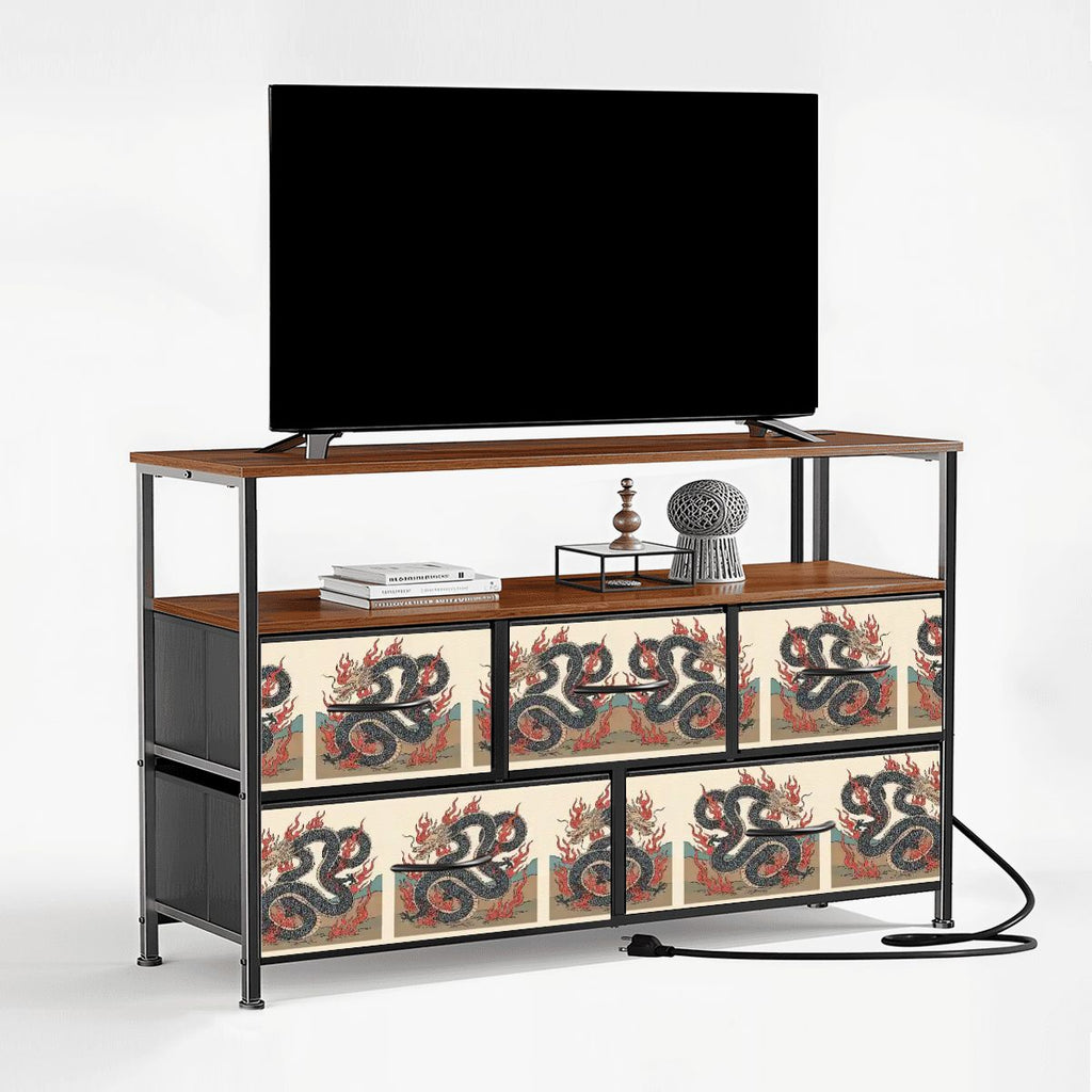 Cómoda para TV de 5 cajones con diseño de dragón de fuego