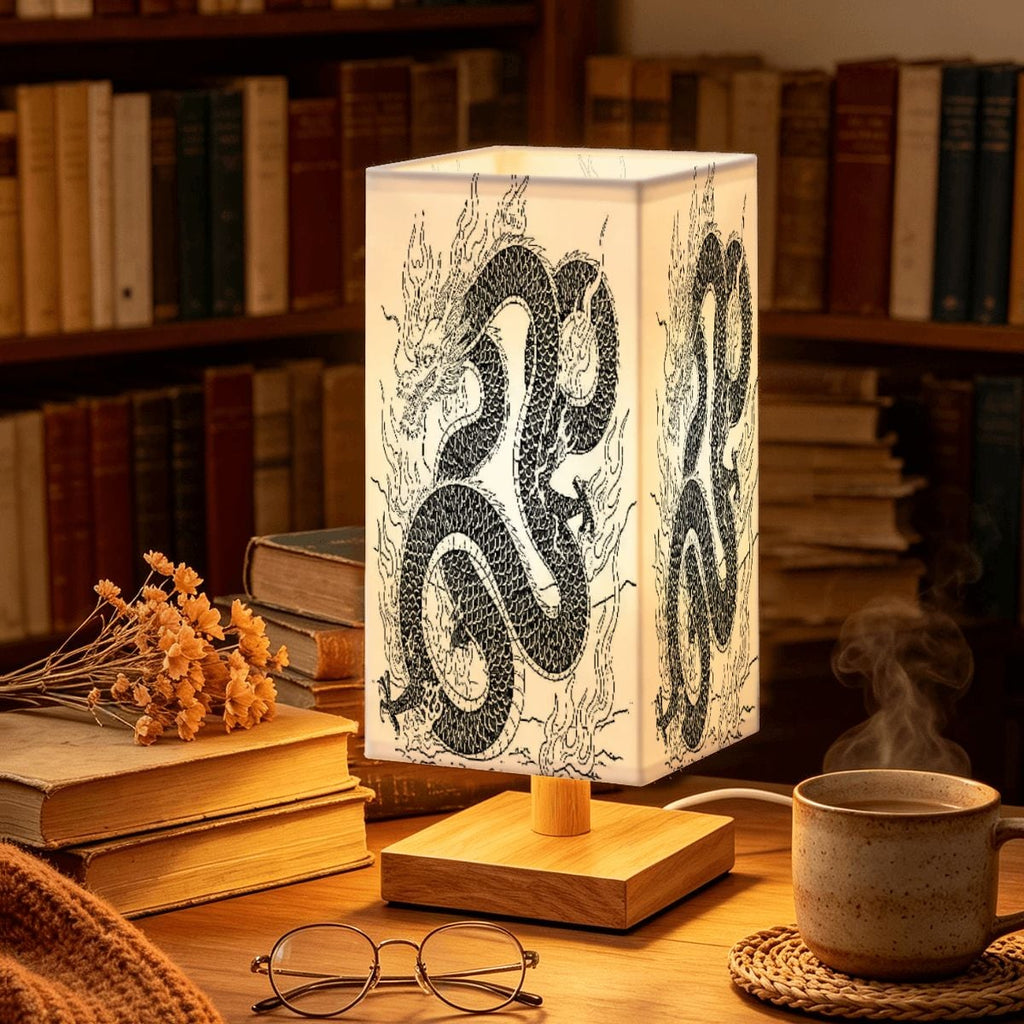 Lámpara de mesa cuadrada grande diseño dragón de fuego