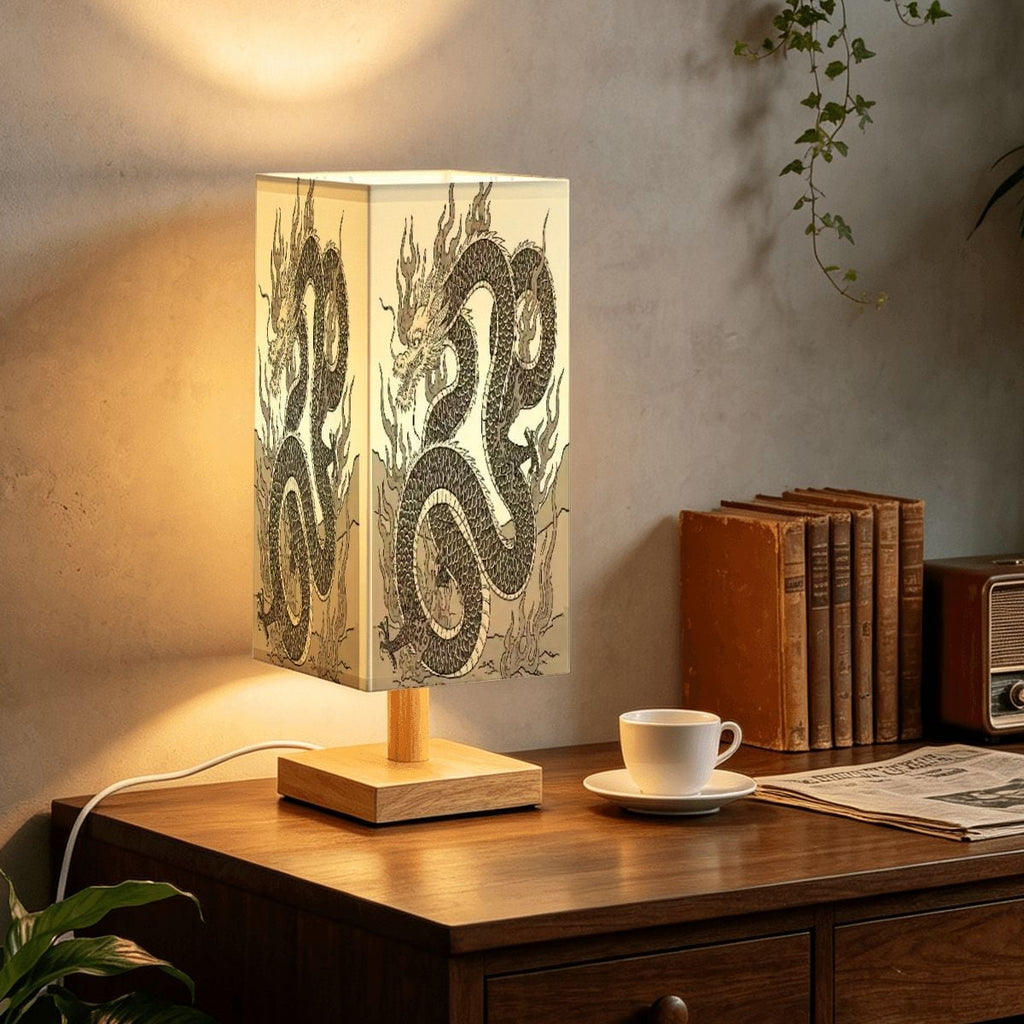 Lámpara de mesa cuadrada grande diseño dragón de fuego