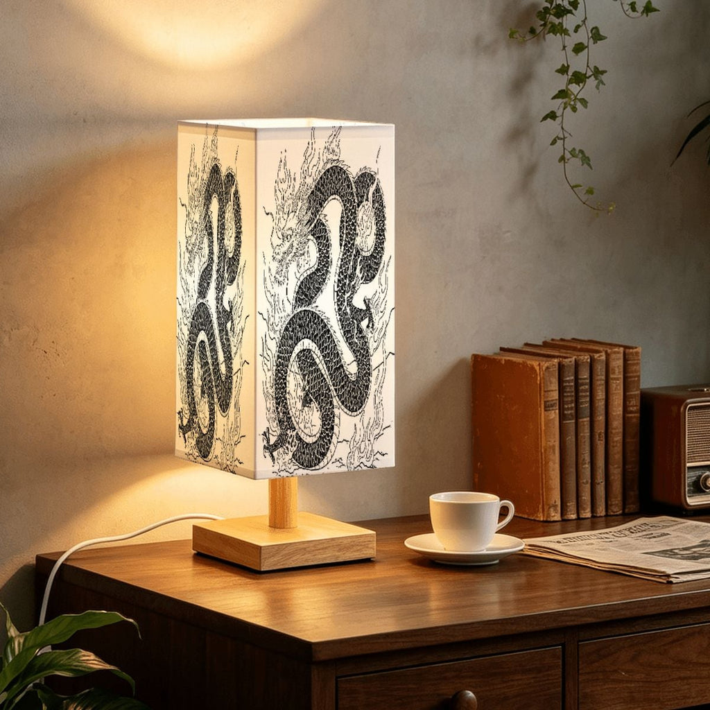 Lámpara de mesa cuadrada grande diseño dragón de fuego