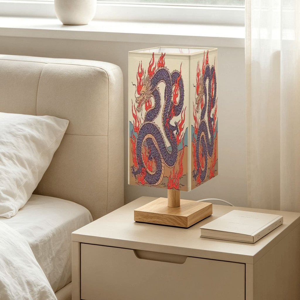 Lámpara de mesa cuadrada grande diseño dragón de fuego