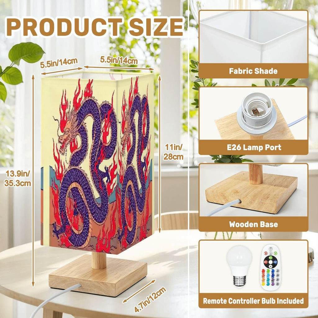 Lámpara de mesa cuadrada grande diseño dragón de fuego