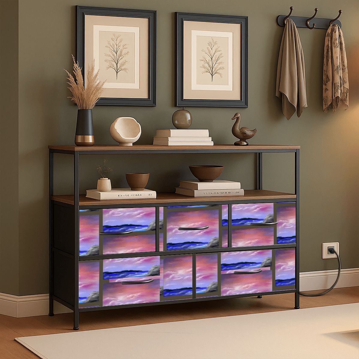 5 Drawer TV Stand Dresser Pink Hue Sky