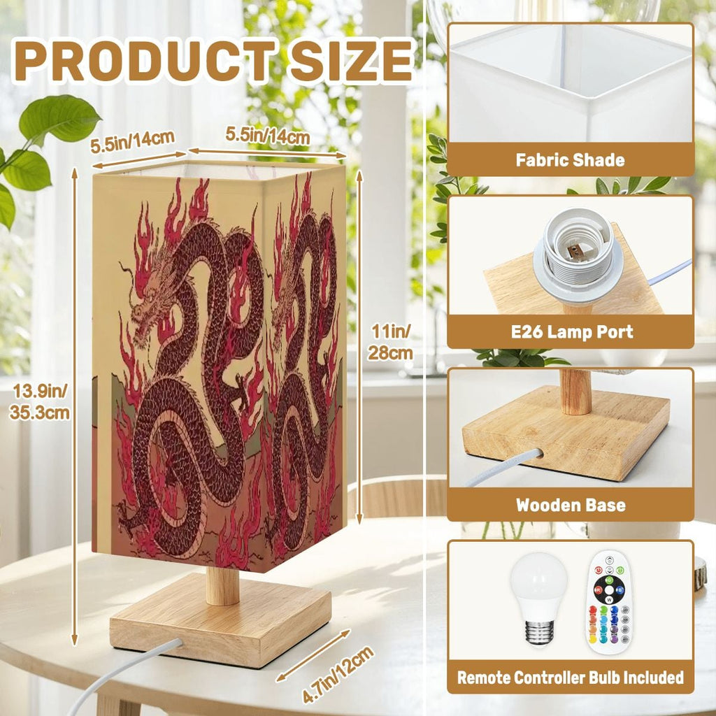 Lámpara de mesa cuadrada grande diseño dragón de fuego