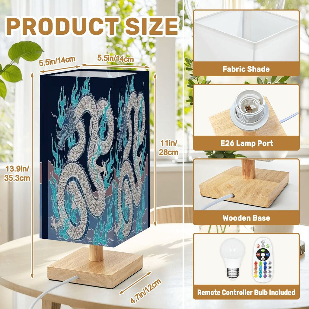 Lámpara de mesa cuadrada grande diseño dragón de fuego