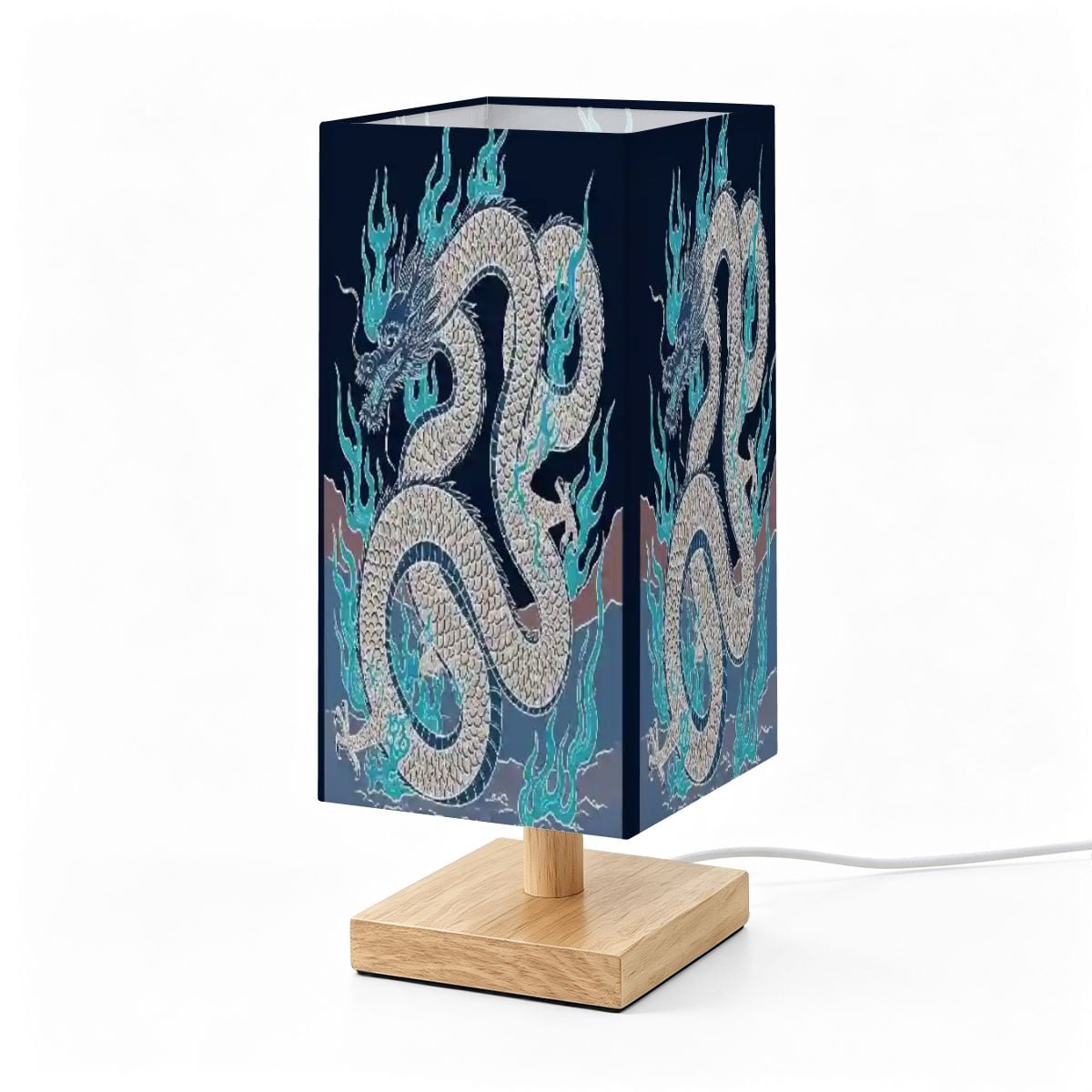 Large Square Table Lamp Fire Dragon Design