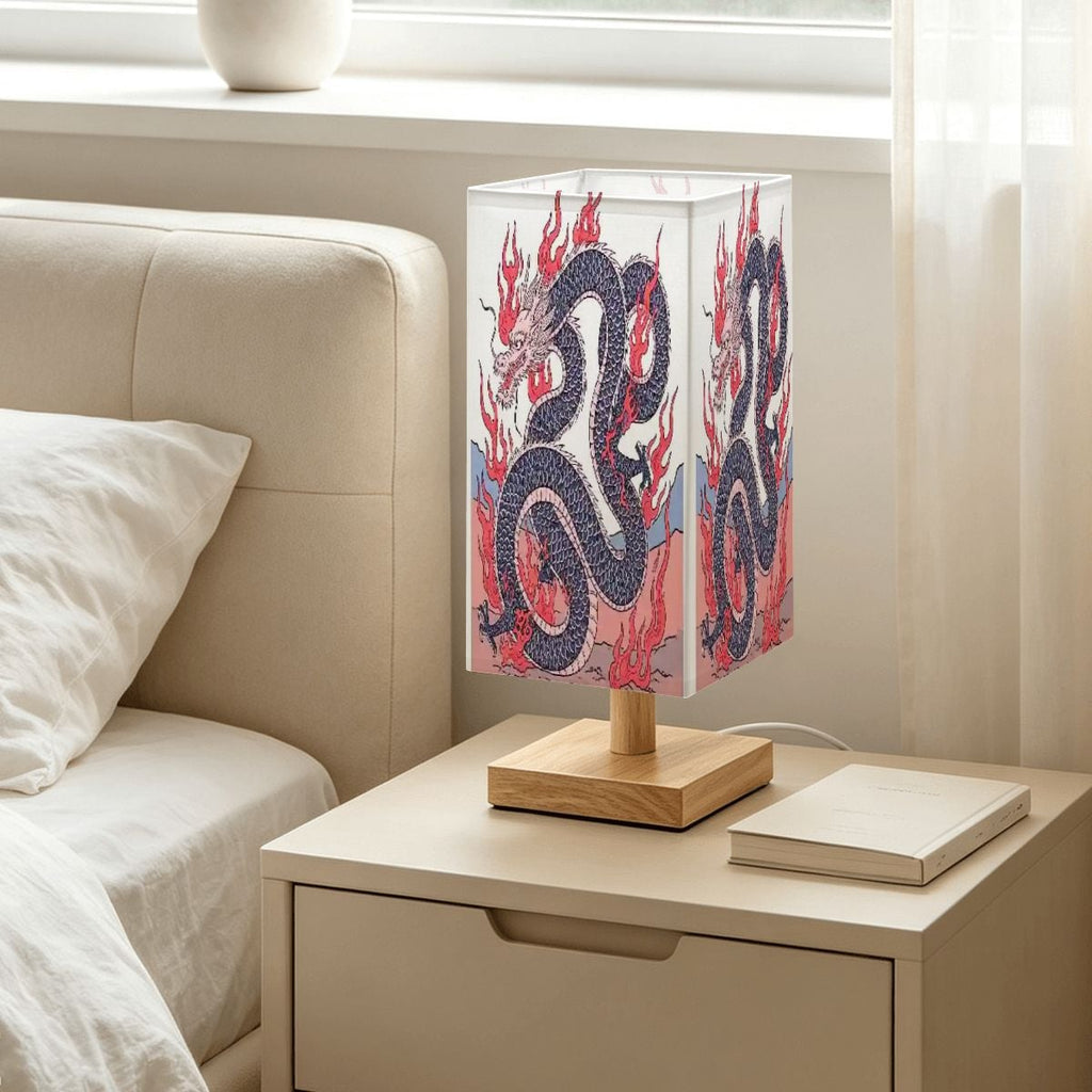 Lámpara de mesa cuadrada grande diseño dragón de fuego