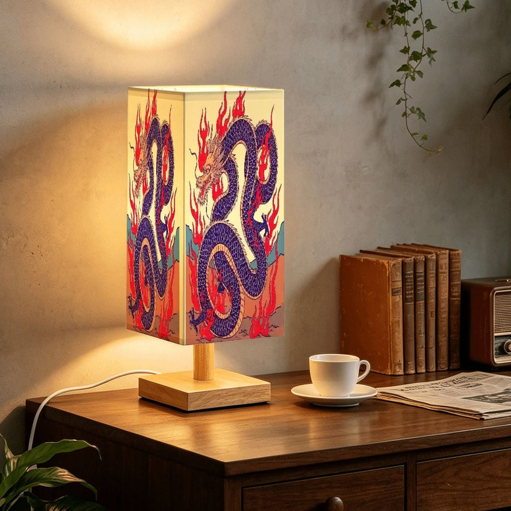 Lámpara de mesa cuadrada grande diseño dragón de fuego